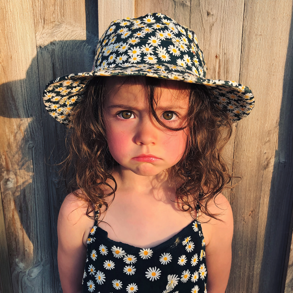 An upset little girl standing outside | Source: Midjourney