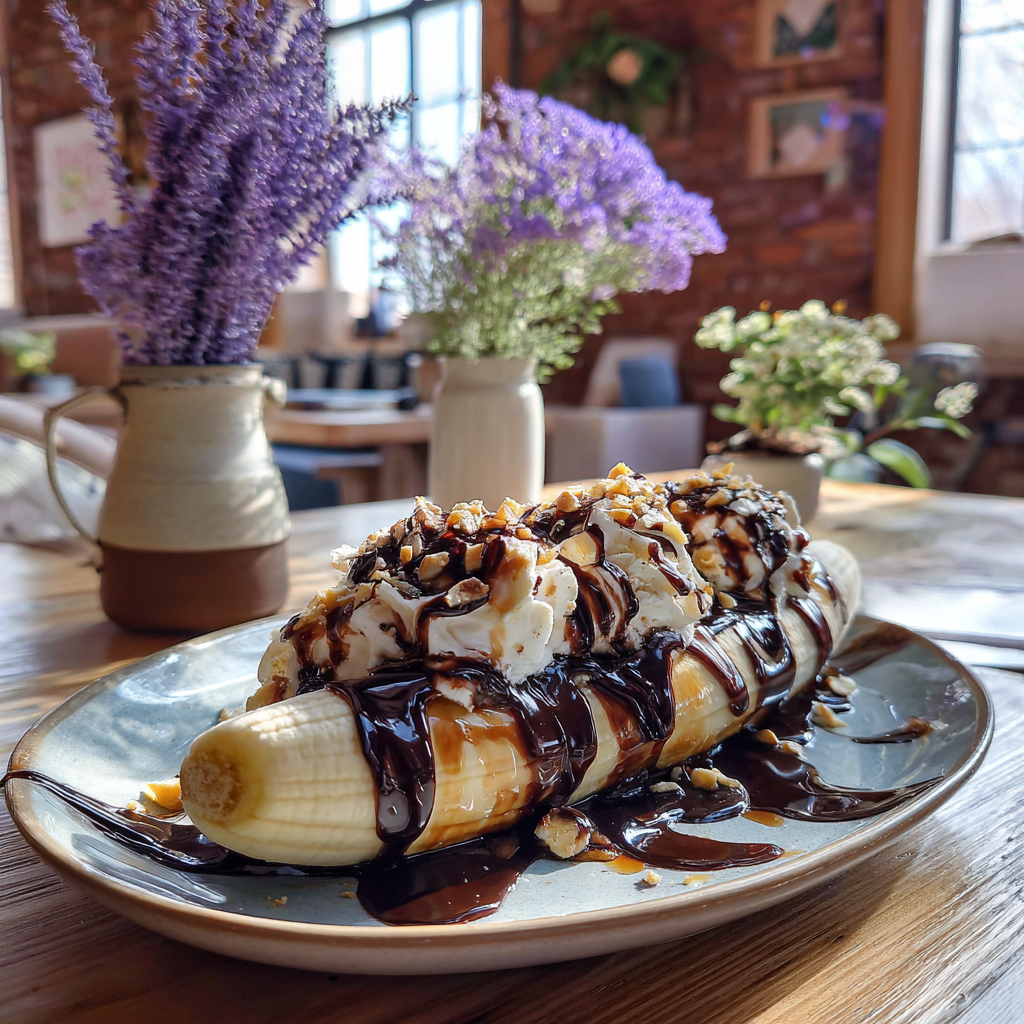 A banana split on a table | Source: Midjourney