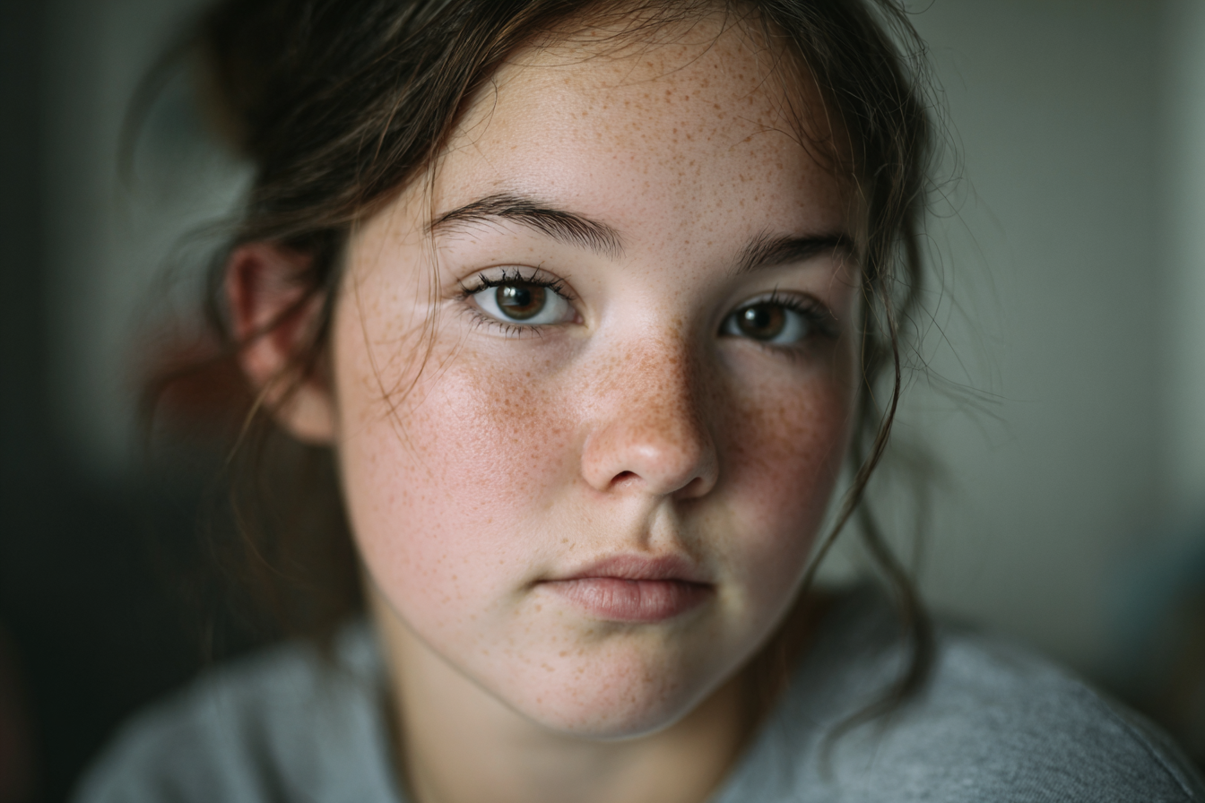 A girl looking straight ahead | Source: Midjourney