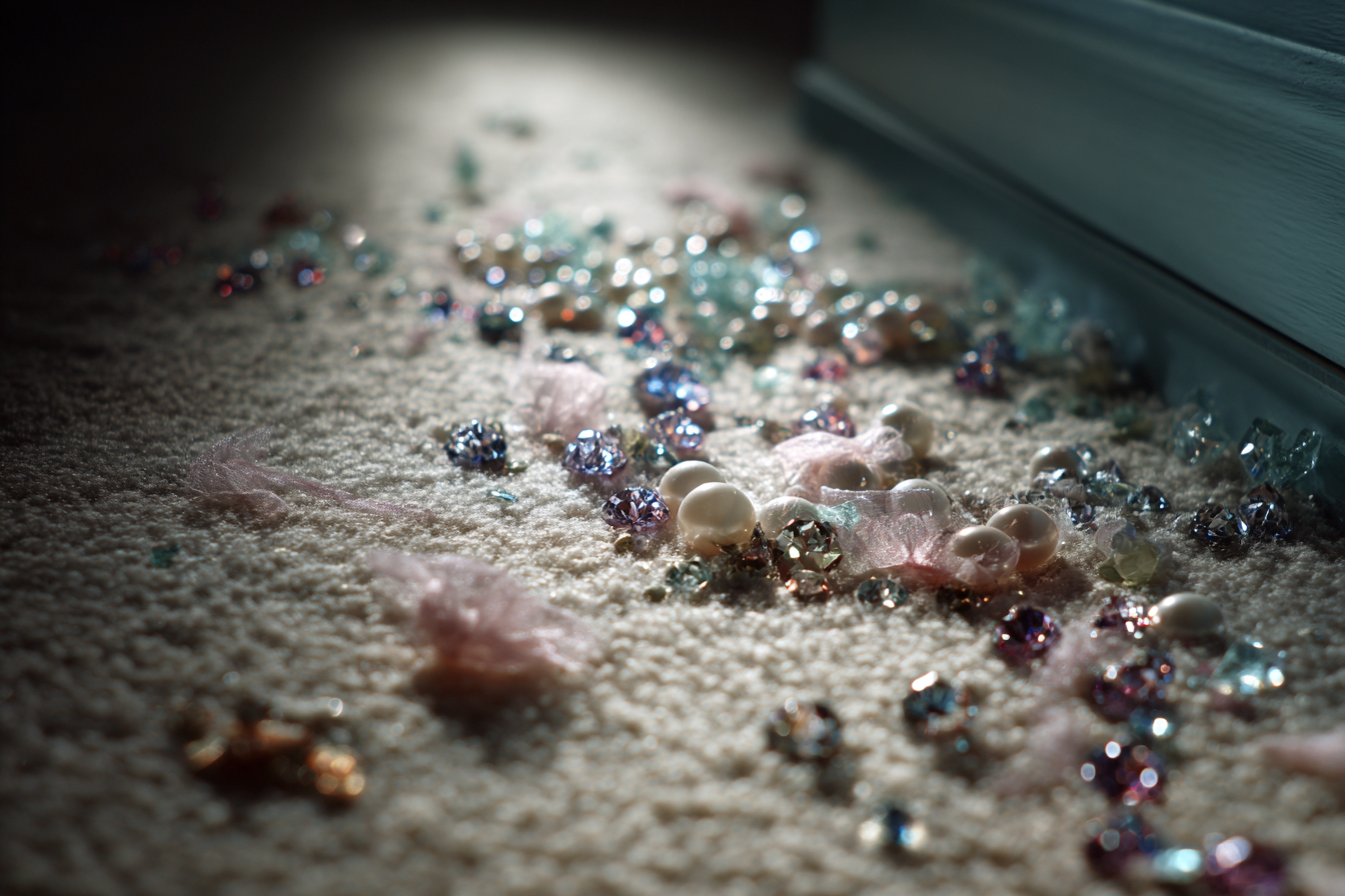 Beads and crystals on the carpet | Source: Midjourney