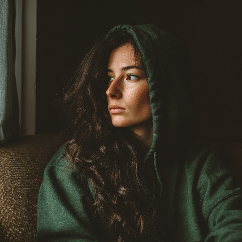 A pensive woman looking out a window | Source: Midjourney