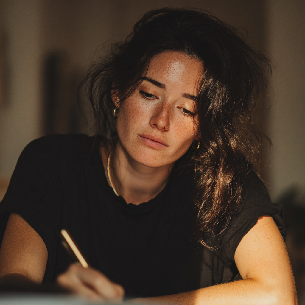 A woman writing a letter | Source: Midjourney