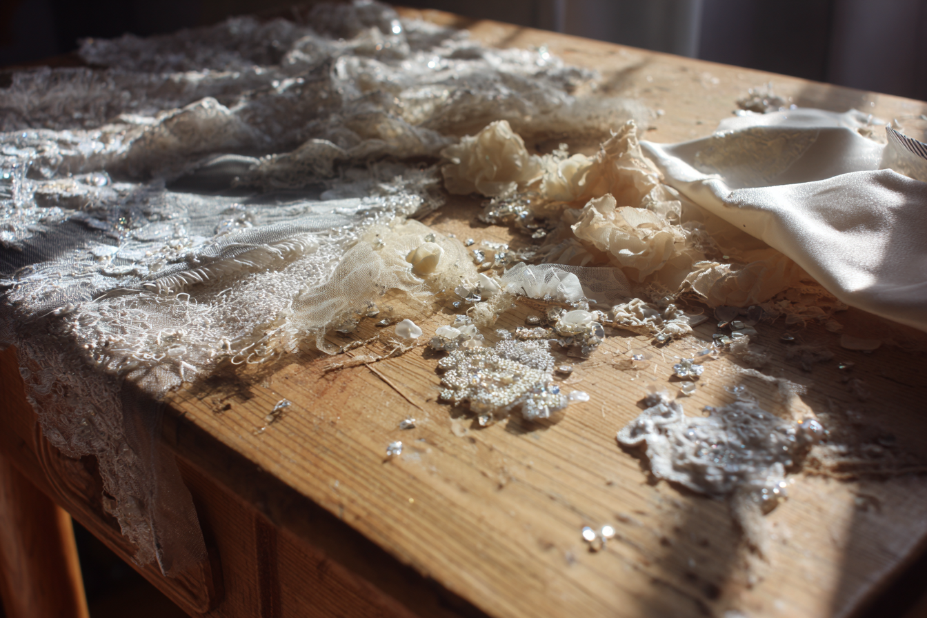 Pieces of a dress on a table | Source: Midjourney