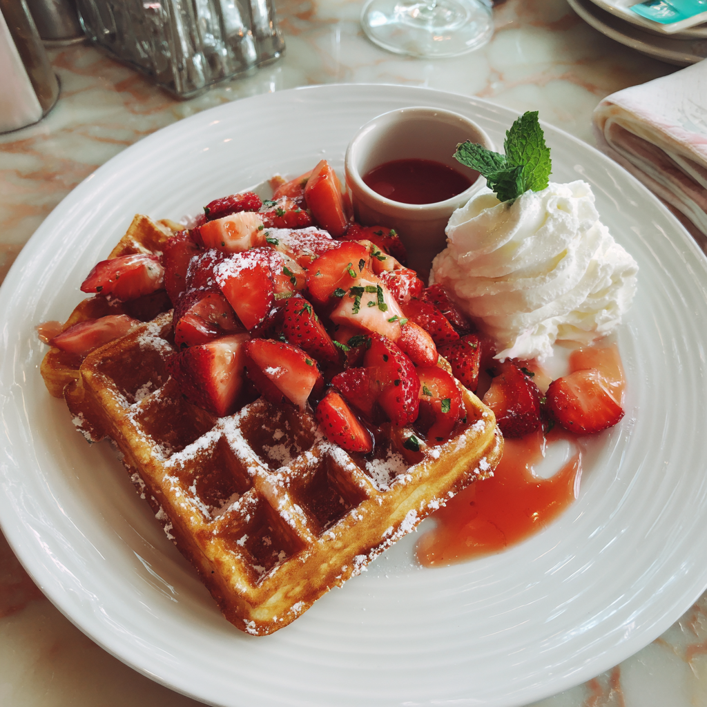 A plate of waffles on a table | Source: Midjourney